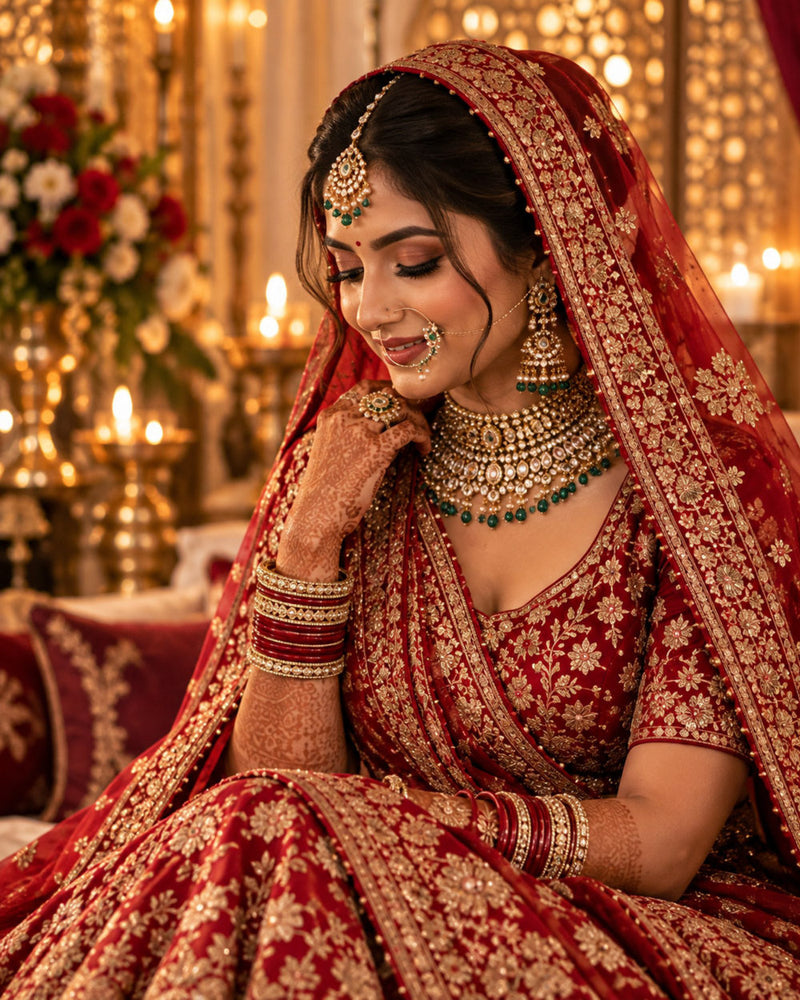 Bride in a red lehenga